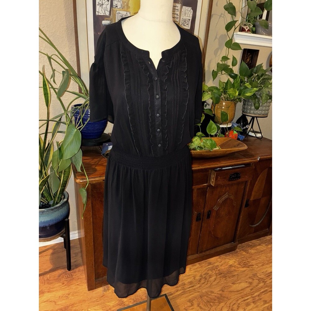 New Torrid Midi Chiffon Dress Black Ruffle Button Feminine Whimsy Sz 4X